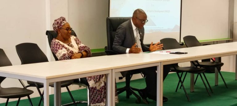 Honorable Minister of Sports Development, Sen. John Enoh with the Permanent Secretary Mrs Watti Tinuke declaring the Capacity building exercise open.