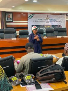 Dr Francessca Odeka delivering a lecture at the 2-day Ministerial retreat for the Federal Ministry of Education on Performance Management System