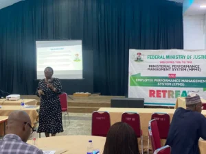 Dr Odeka, delivering a Lecture at the MPMS Retreat for the federal Ministry of Justice (FMOJ)
