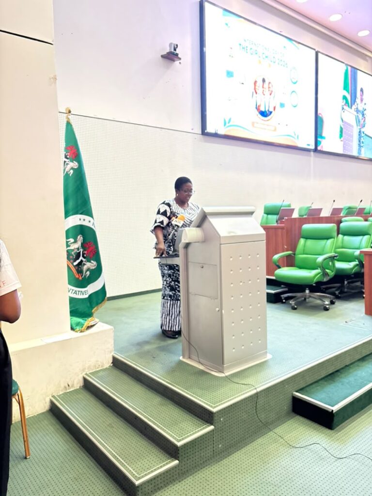 Dr. Nike Olajide from the Federal Ministry Health making her speech on the International Day of the Girl-Child